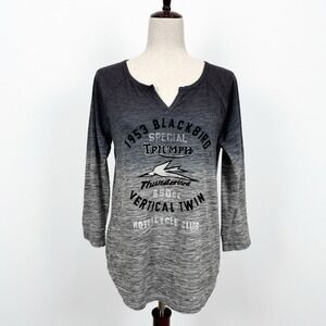 Triumph Lucky Brand‎ Top Womens M Gray Henley Motorcycle Thunderbird Biker Retro
